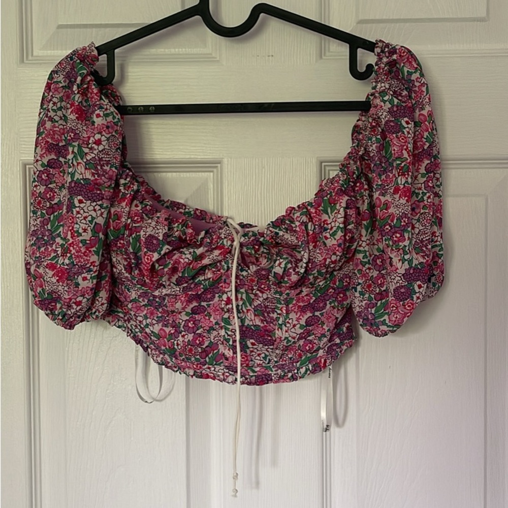 For Love And Lemons Pink Floral Crop Top